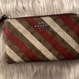 Coach Diagonal Stripe Wristlet in Red and Brown